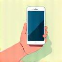 Icon showing a hand receiving a repaired smartphone.
