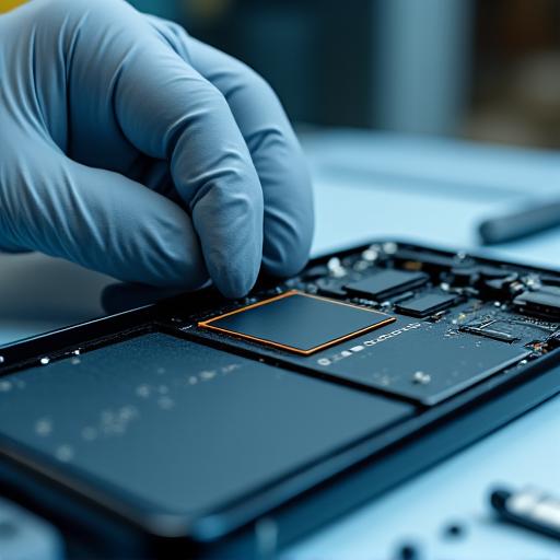 A technician replacing a worn-out smartphone battery.