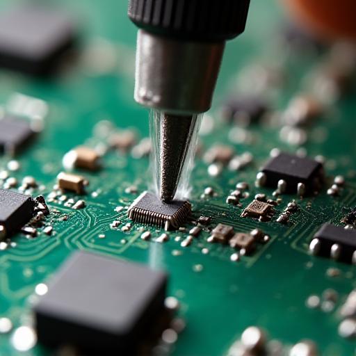 An electronic circuit board undergoing a cleaning process.